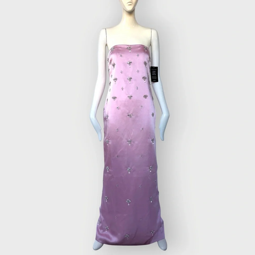 NWT $1098 Elise Blush Pink Satin Crystal Beaded Dress Gown Cocktail XS Rare - Picture 15 of 16